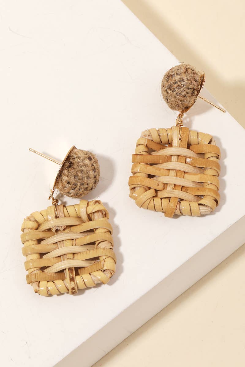 Straw Weave Square Drop Earrings