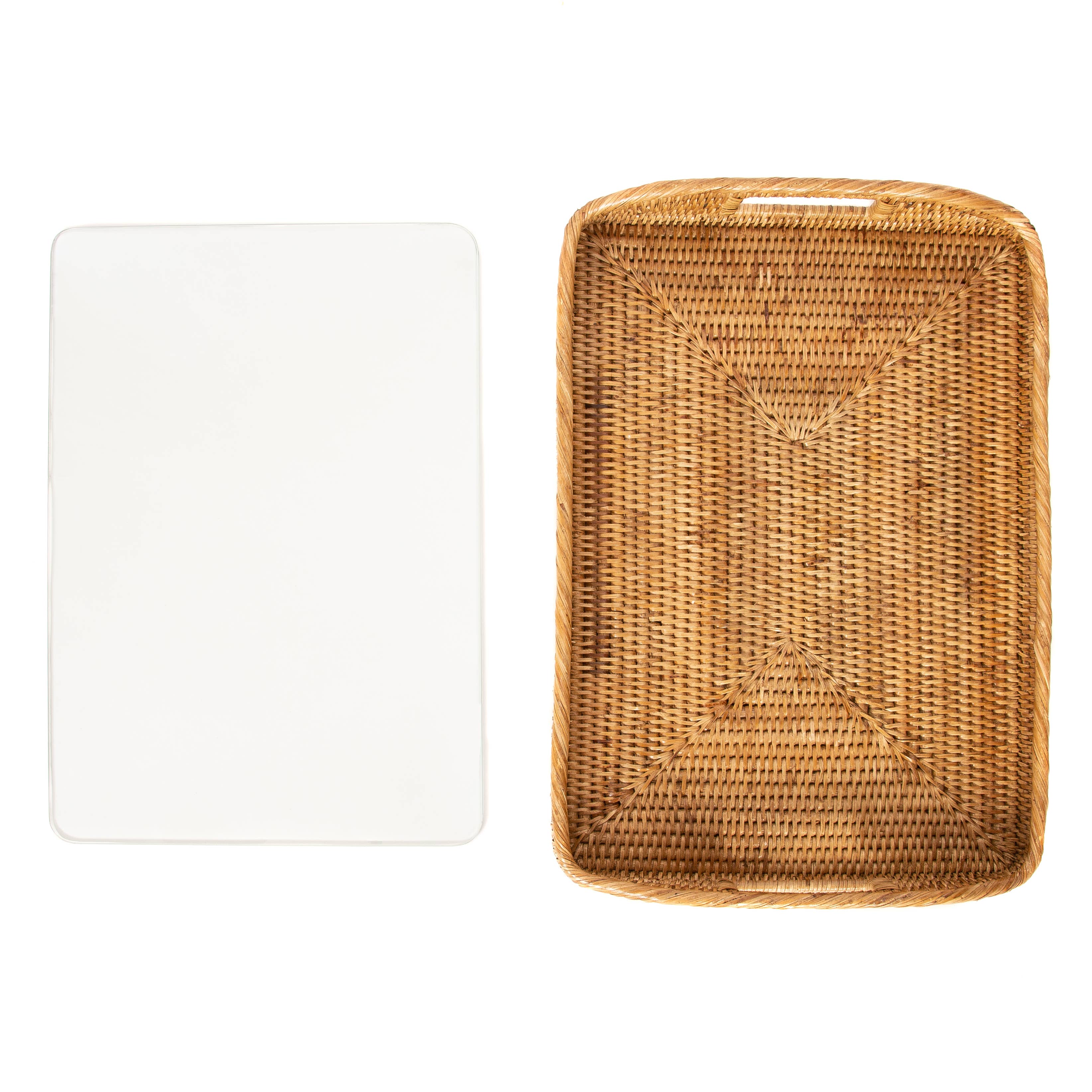 Rattan Rectangular Serving Tray with Glass Insert