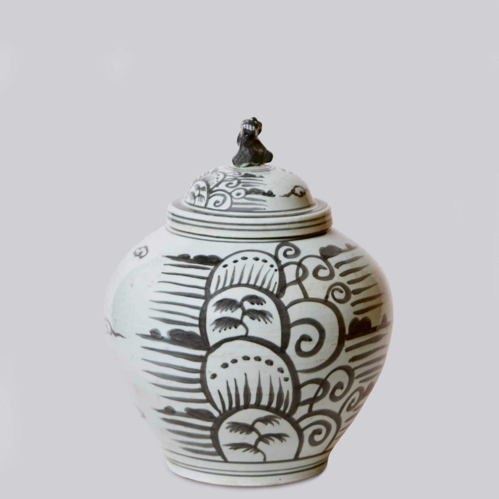 Rustic Grey and White Porcelain Mountain Landscape Jar