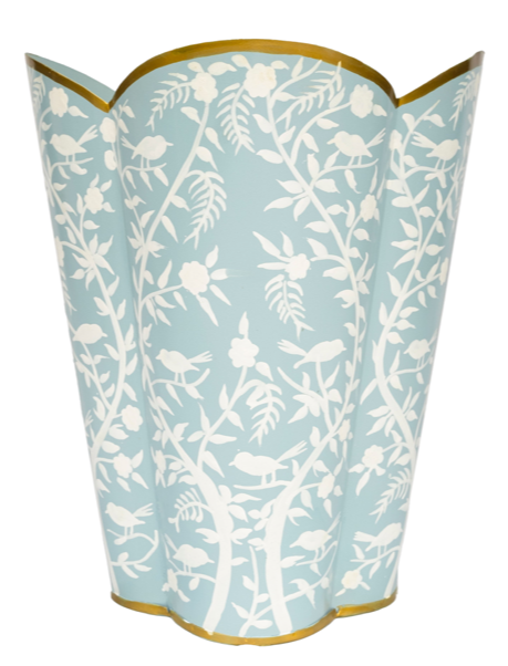 BEAUTIFUL SCALLOPED BLUE CHINOISERIE WASTE PAPER BASKET