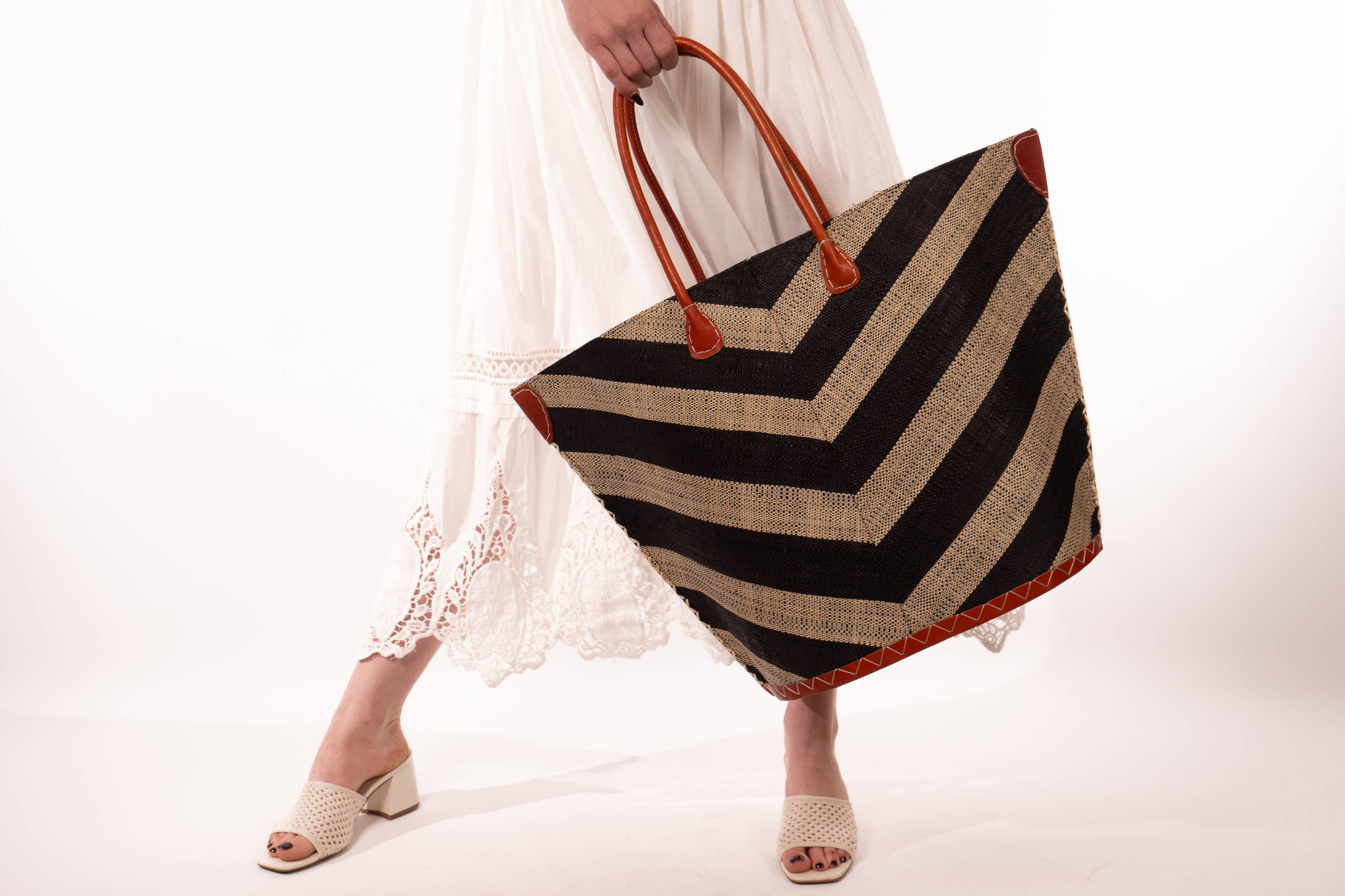 Santa Cruz Wide Stripe Chevron Large Straw Tote Bag