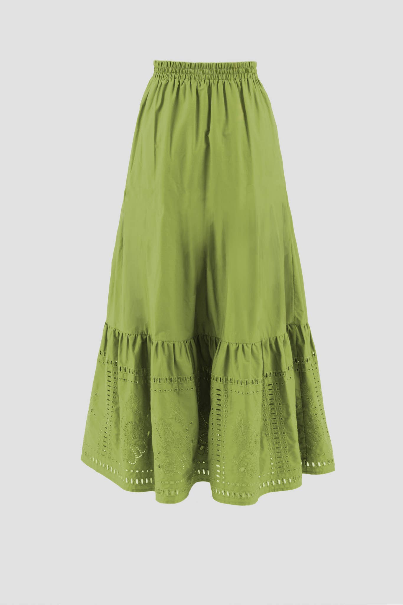 EYELET DETAIL ELASTIC WAIST MIDI SKIRT