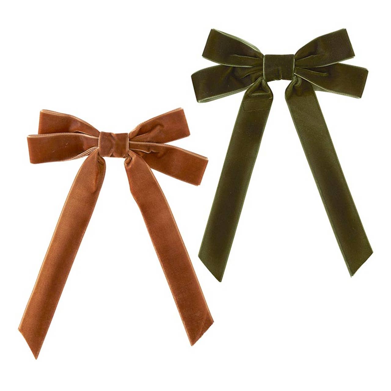 Velvet Bow Clip Set - Brown/Green
