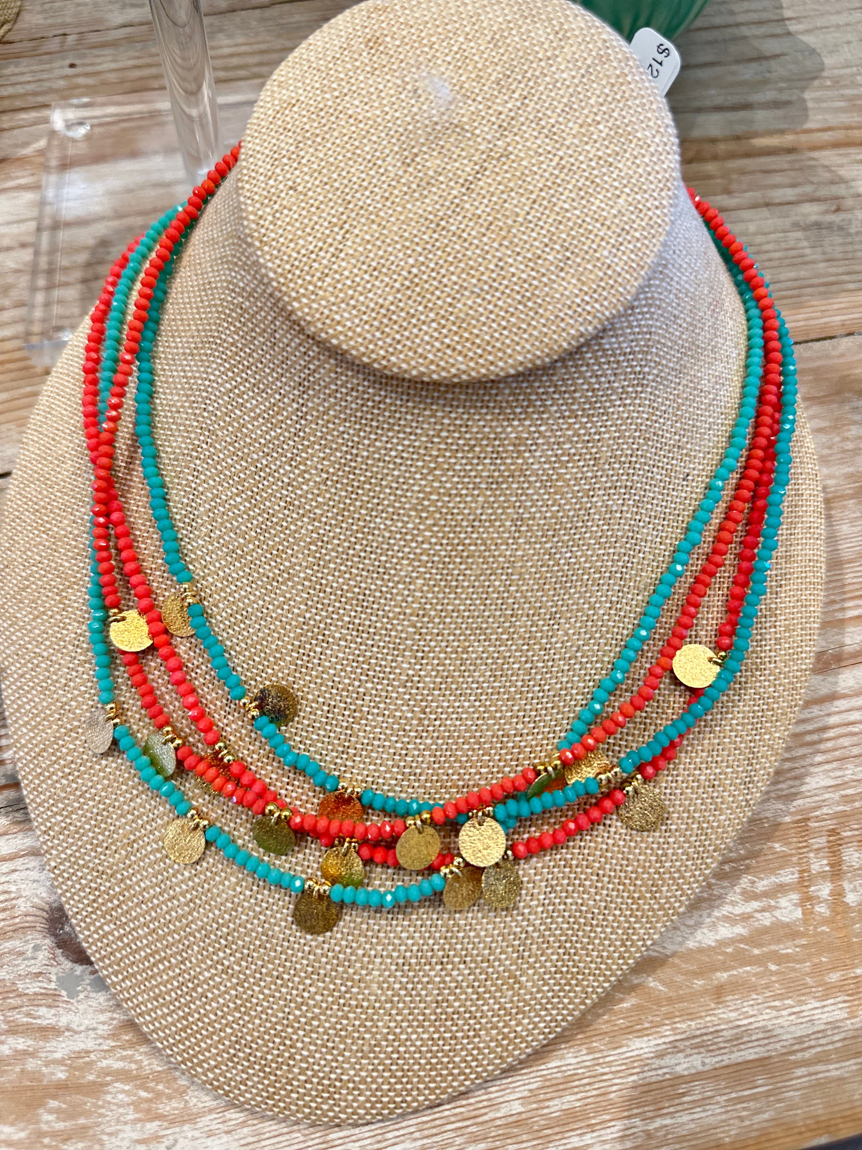 Small Beaded Necklaces with Gold Discs