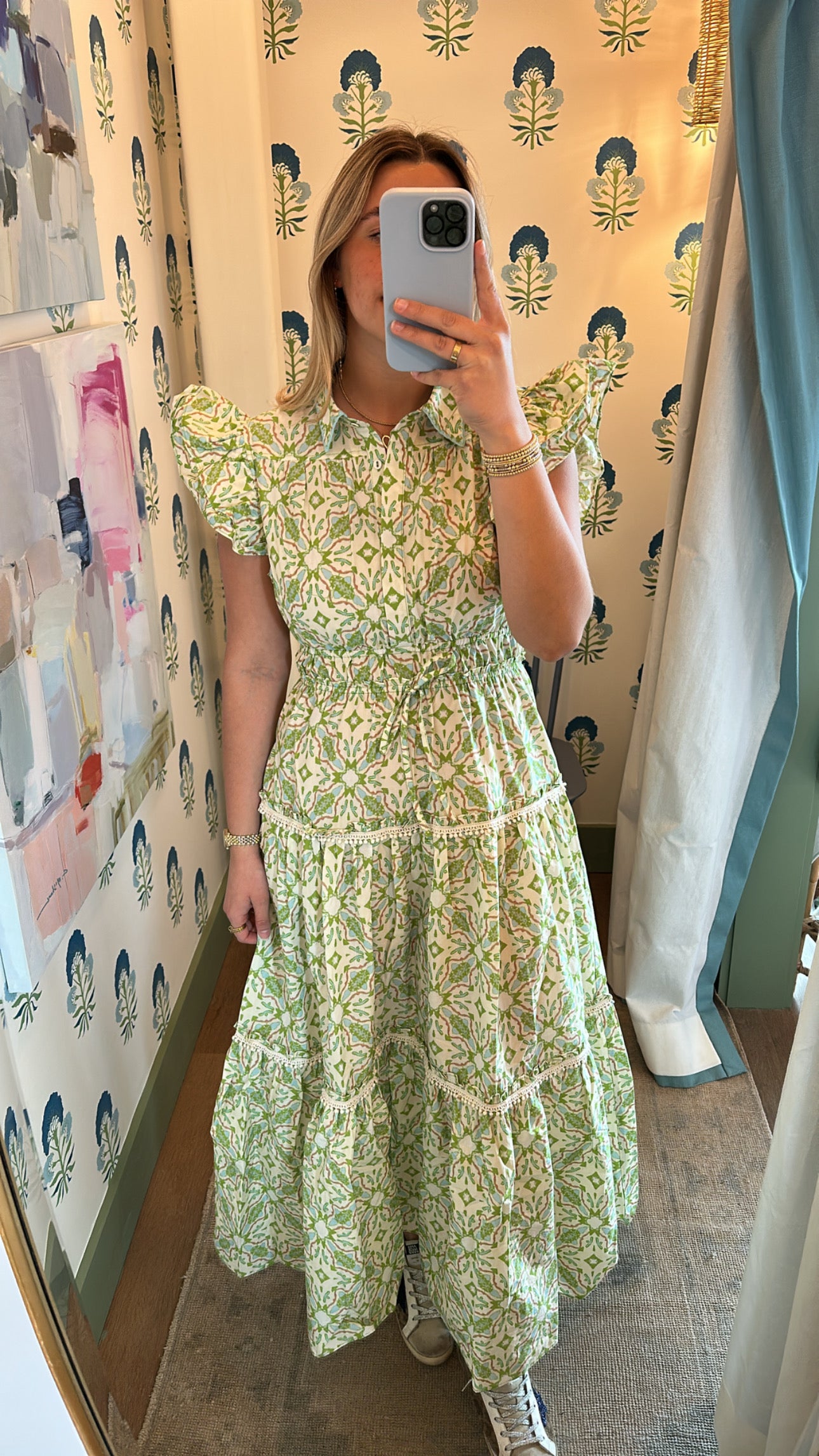 Flutter Sleeve Dress - Lagos Green