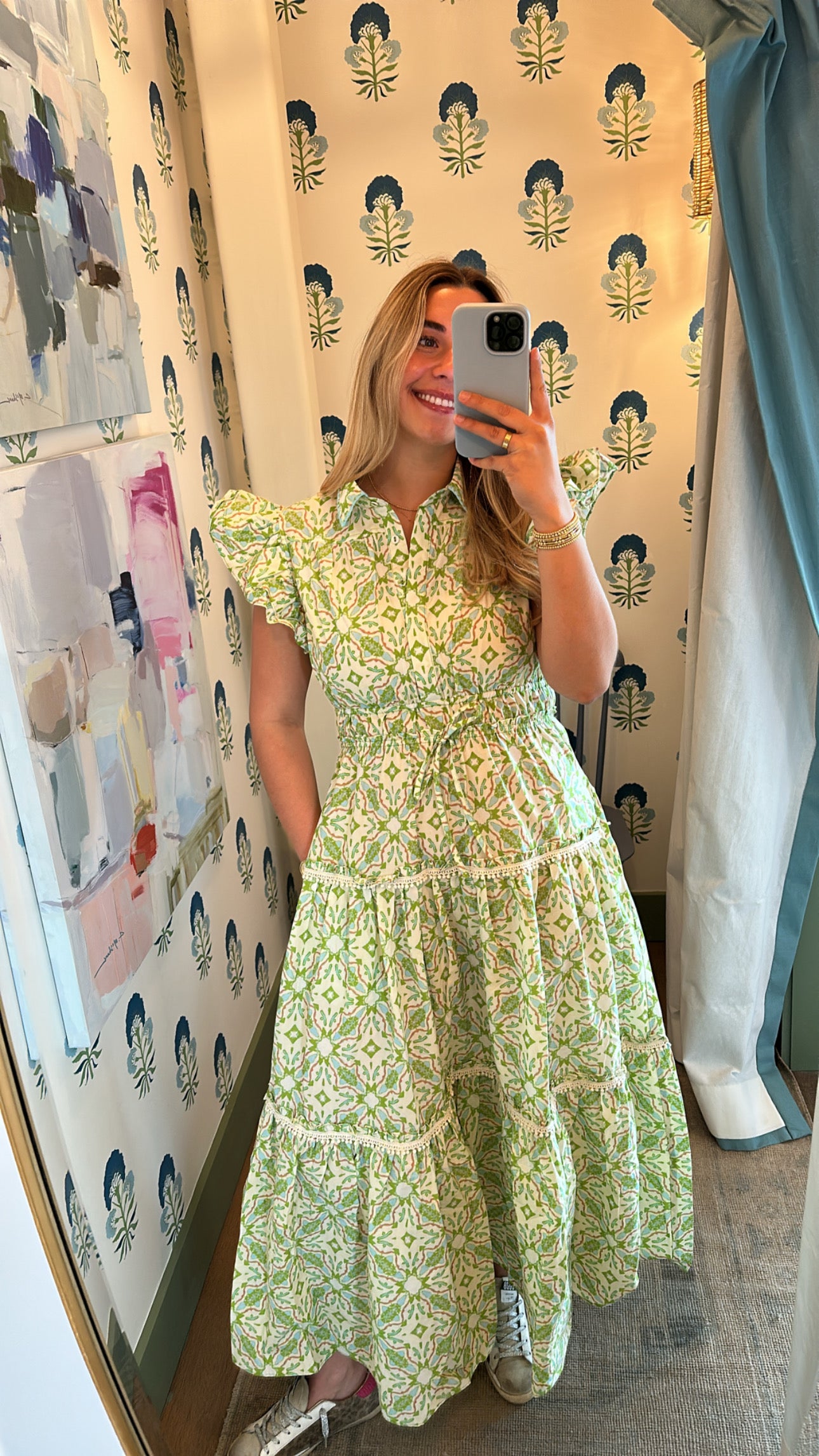 Flutter Sleeve Dress - Lagos Green