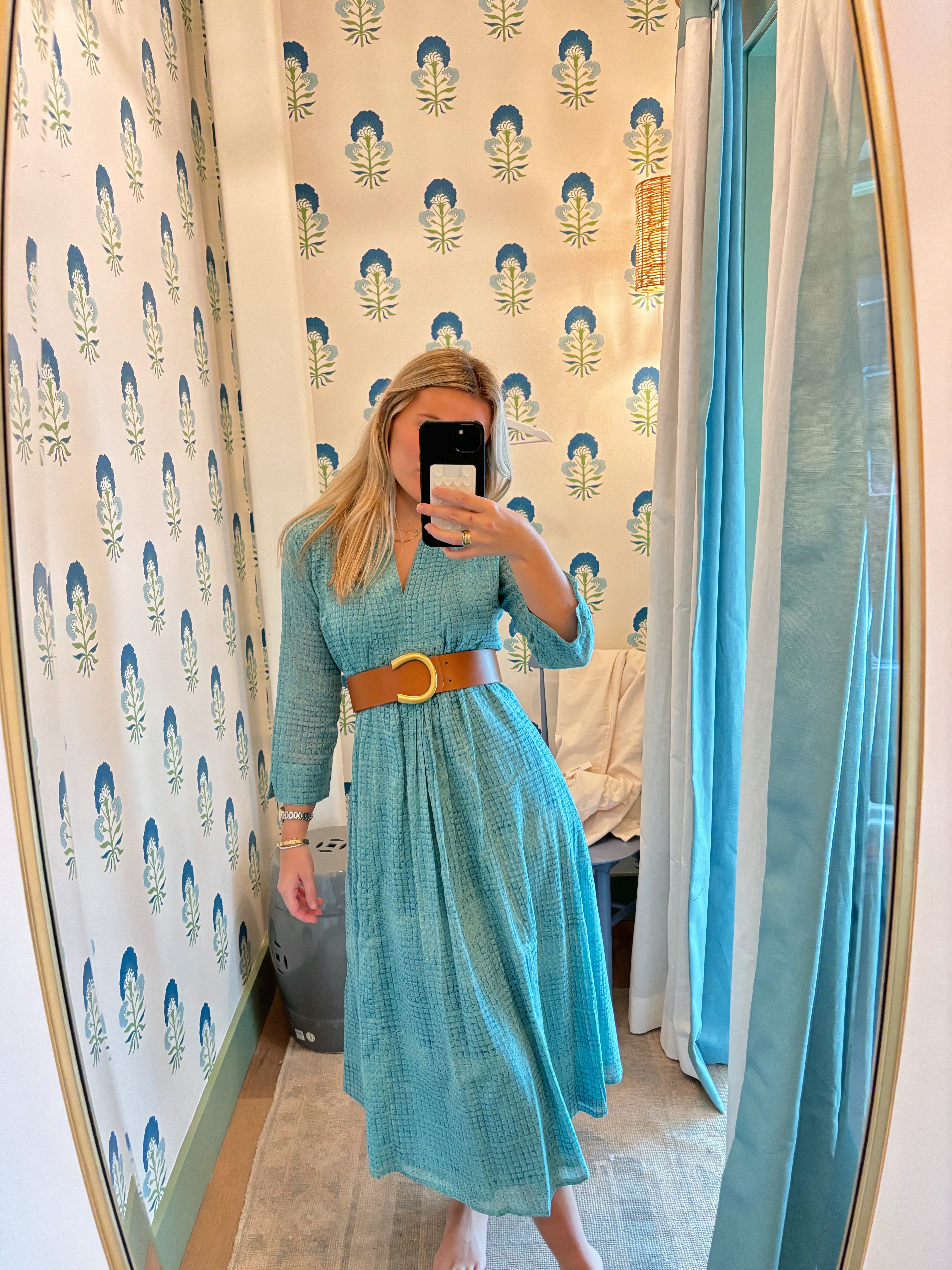 Mosaic Turquoise V Neck Tunic Dress