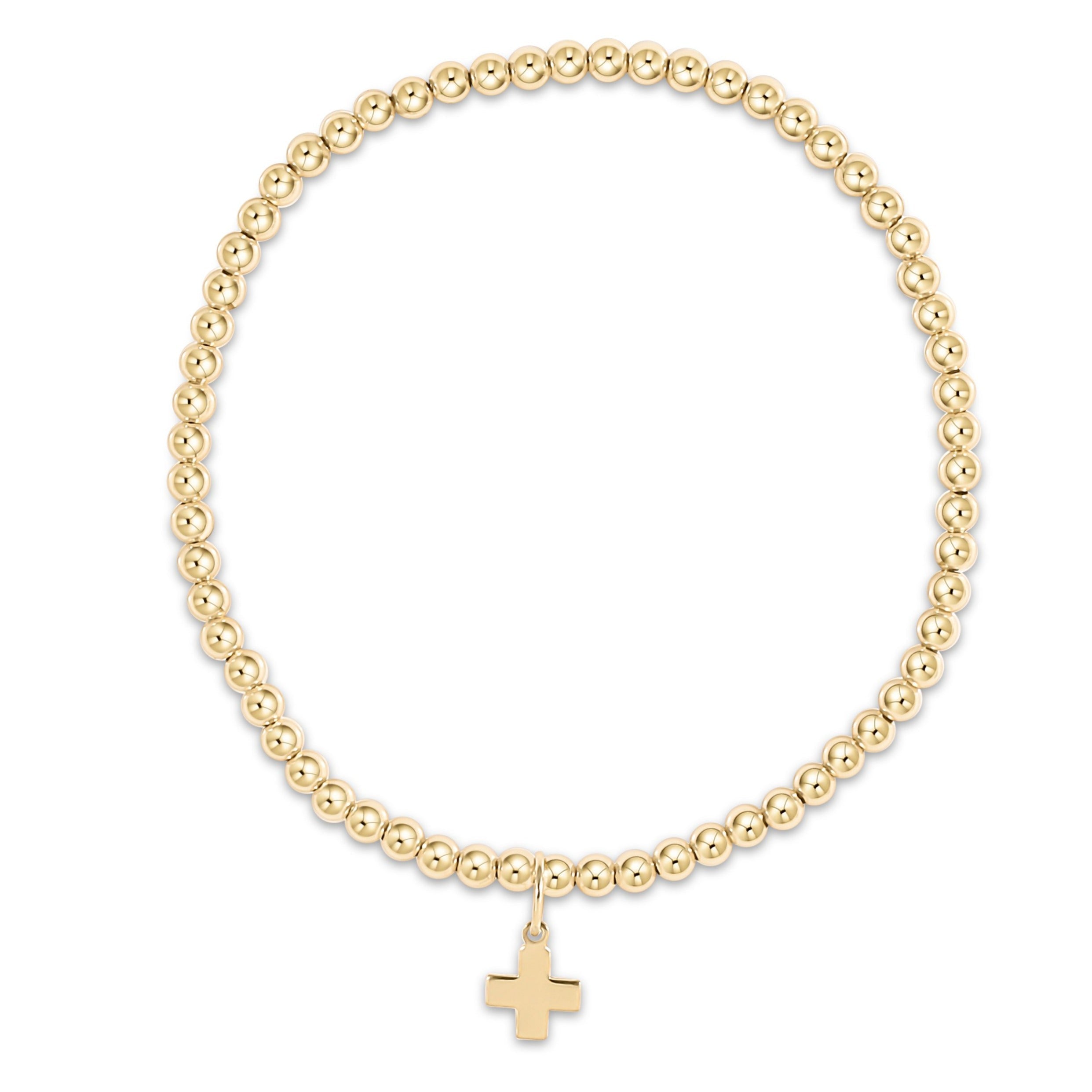 Classic Gold 3mm Bead Bracelet w/ Cross Charm