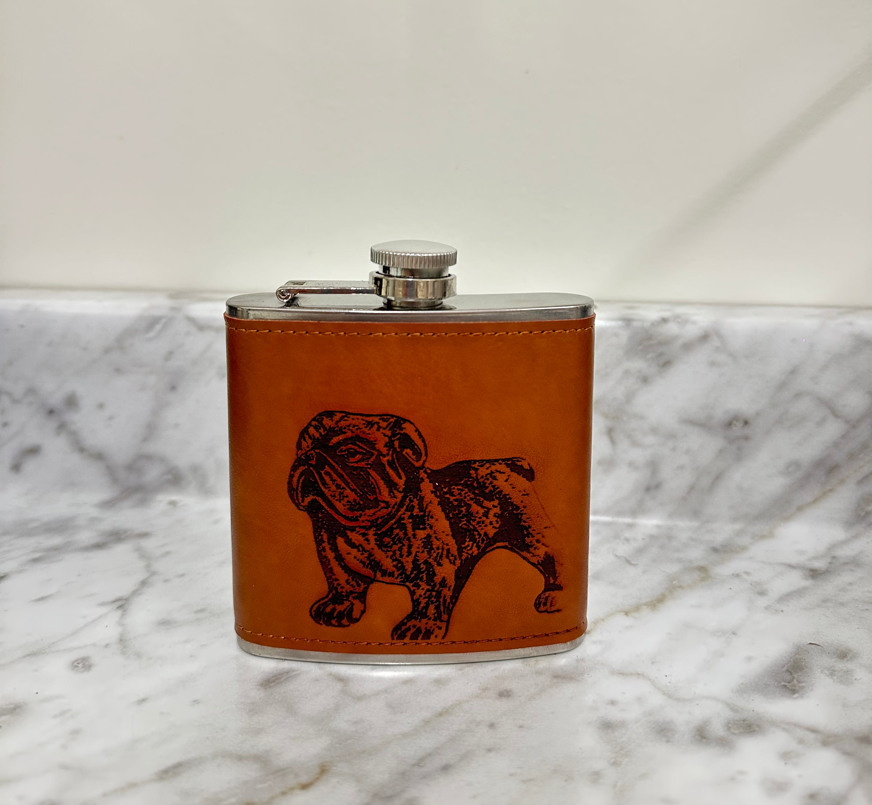Leather Hip Flask - Bulldog