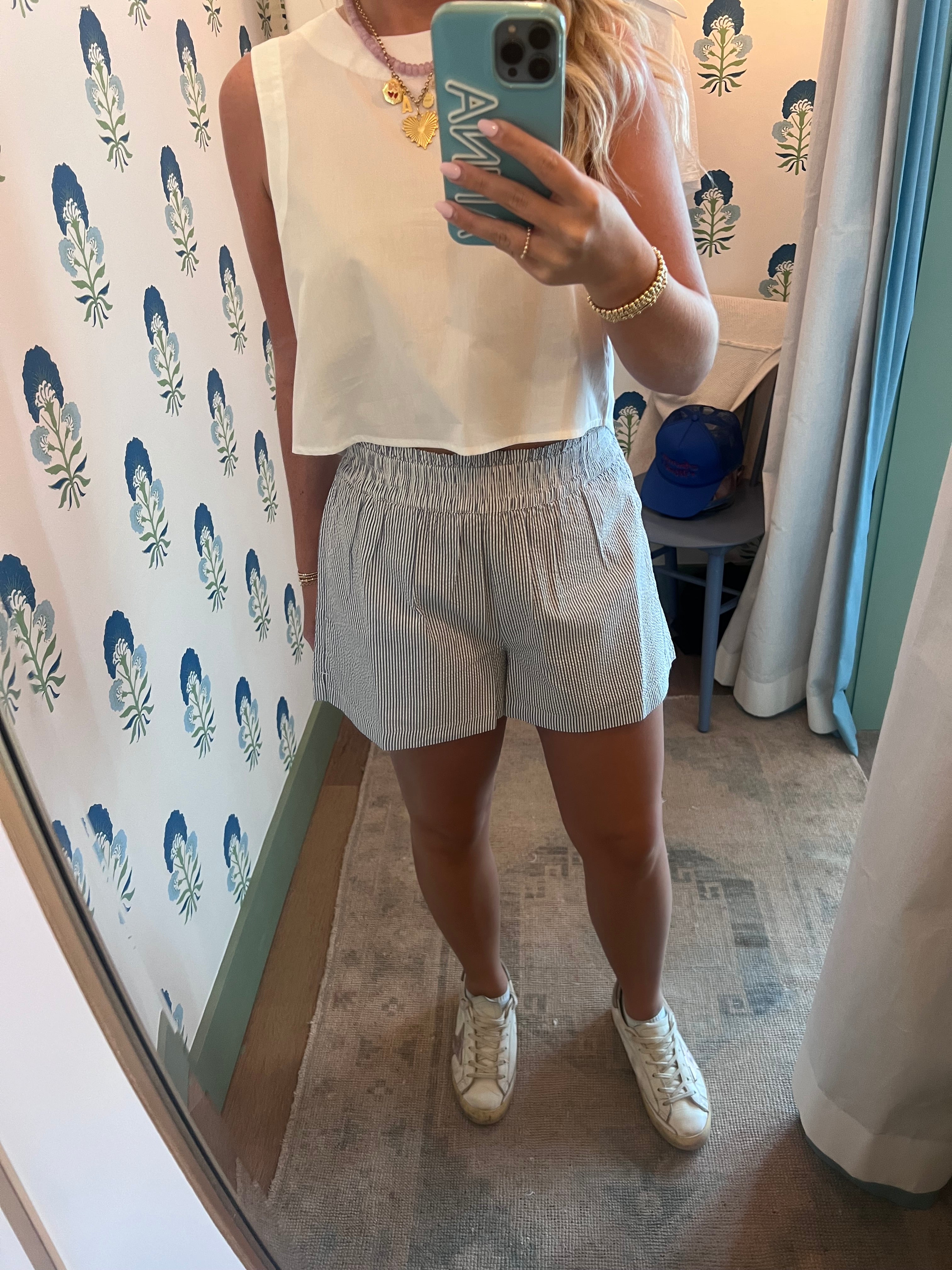 Ava Shorts- Blue Seersucker
