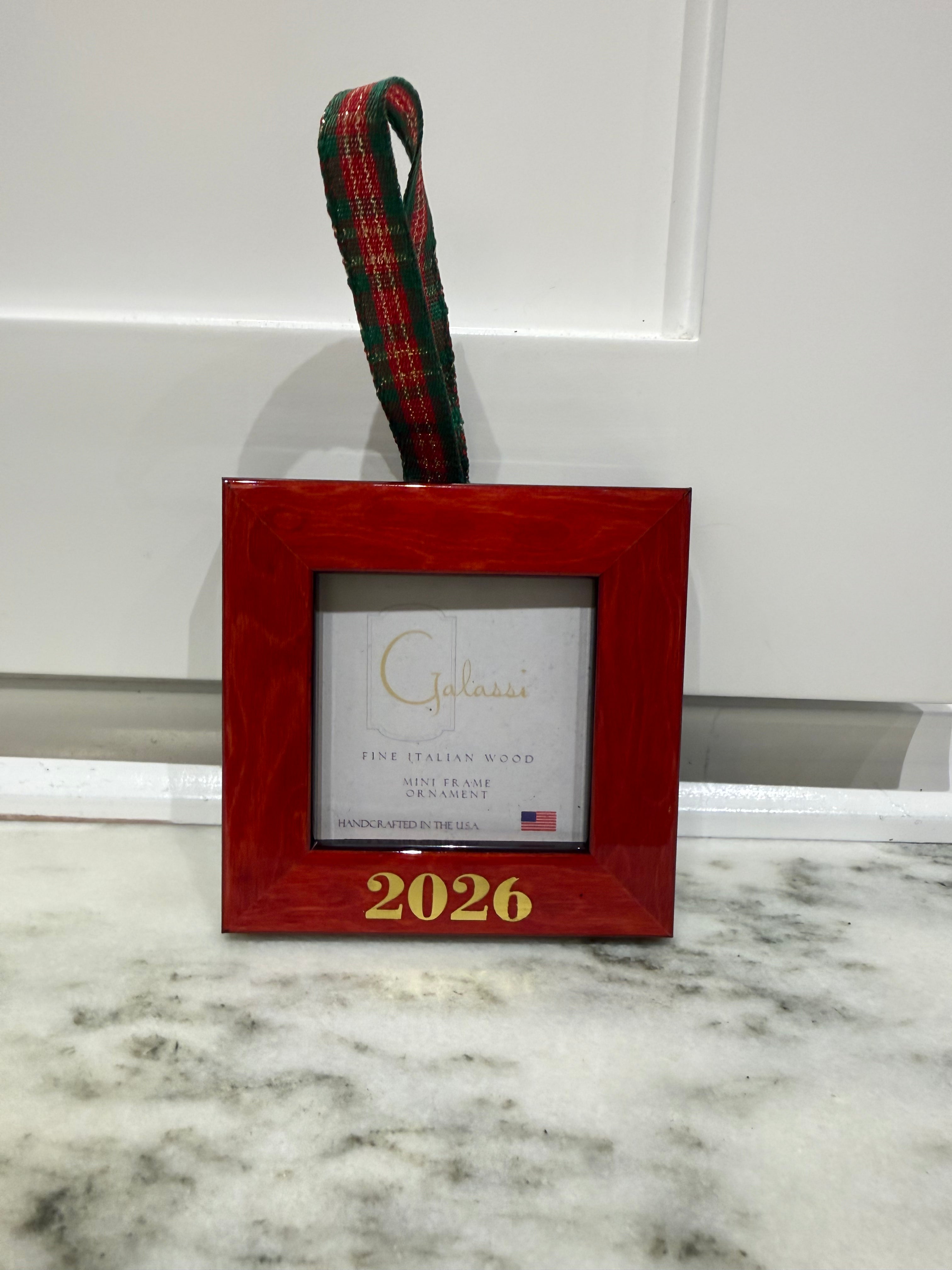 Red Burl w/ Gold "2026" Plaid Ribbon Ornament