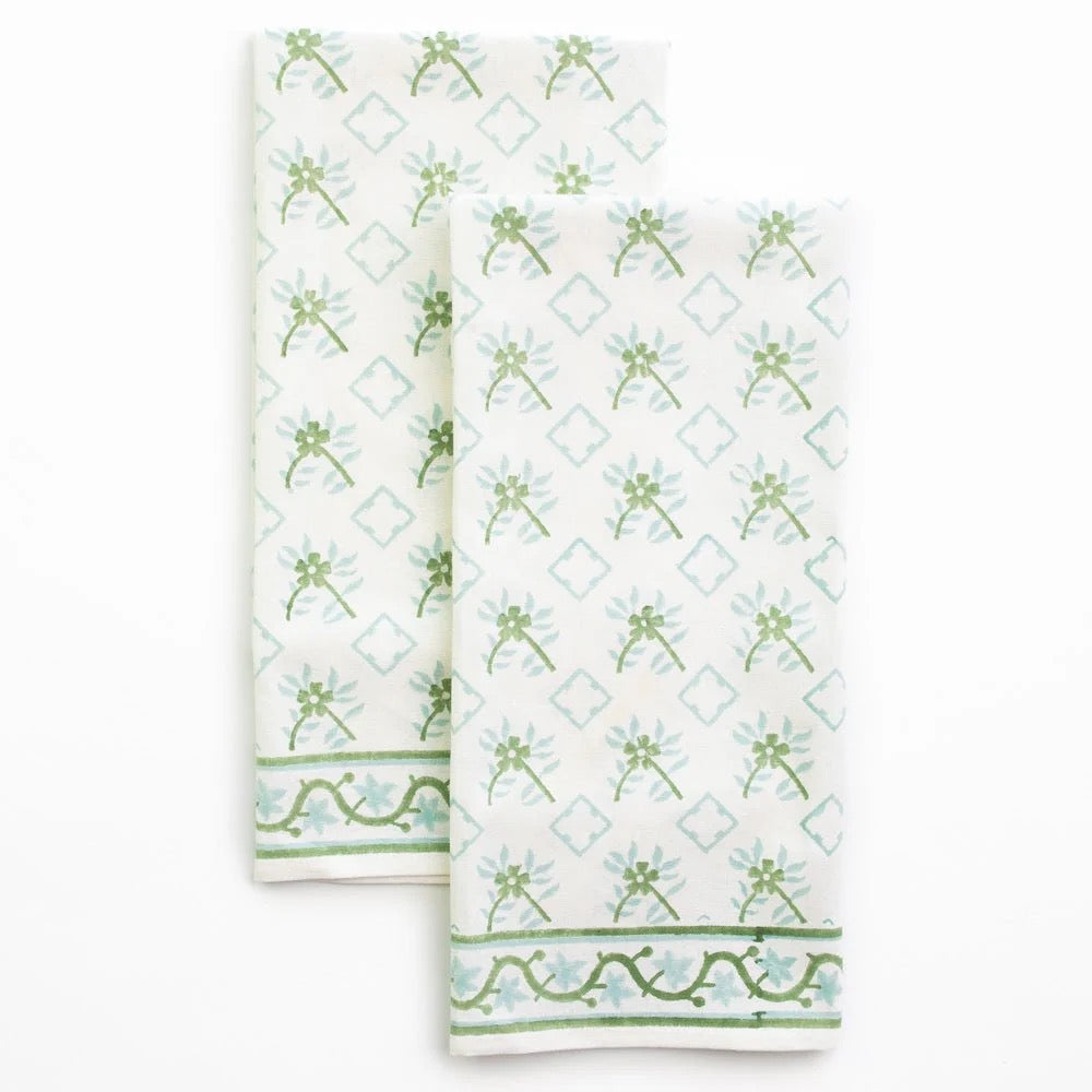India Hicks Cuban Flower Tea Towel - Palladian Blue & Soft Sage