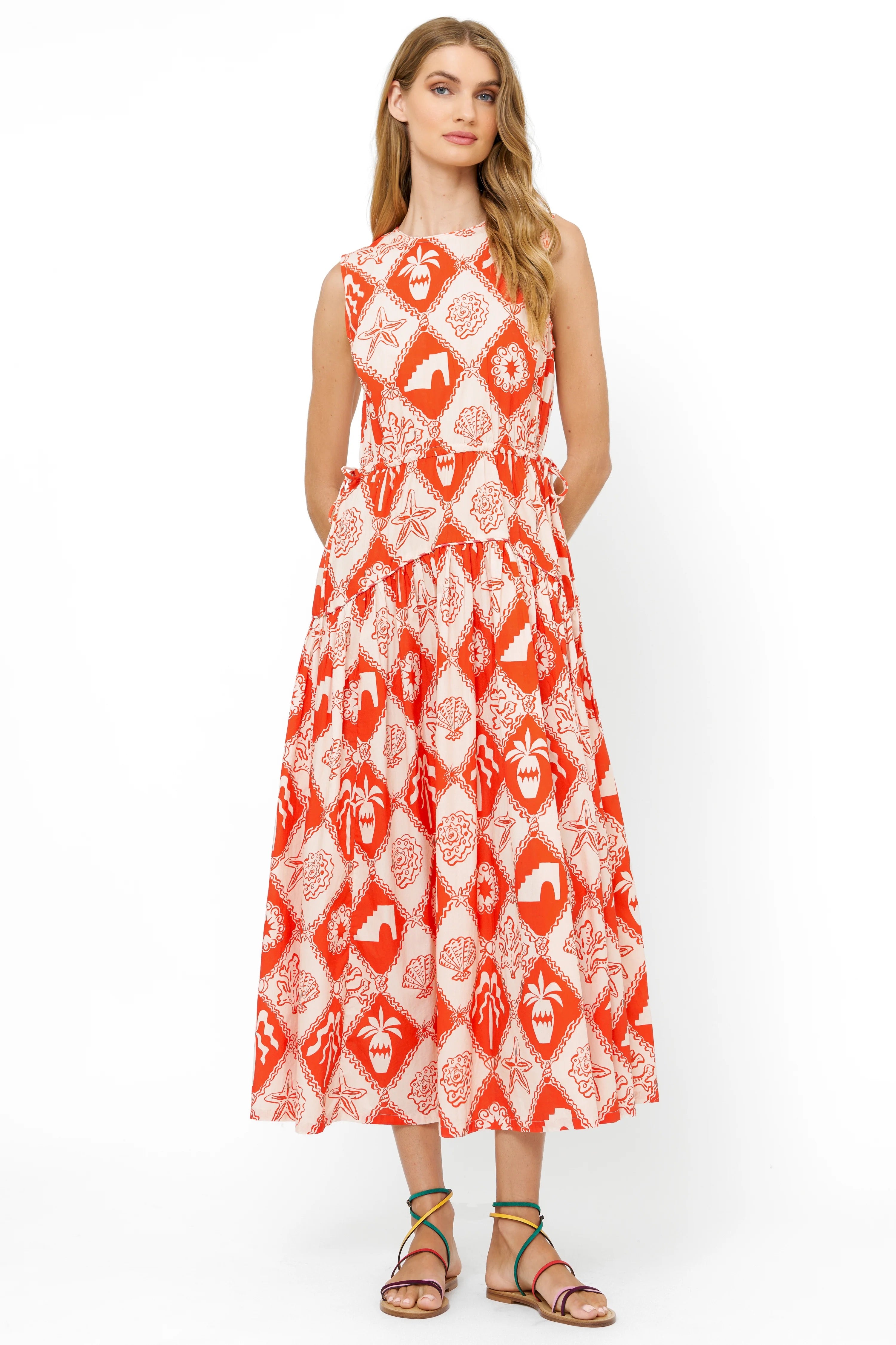 SLEEVELESS PIPED MAXI- ASTERIAS RED