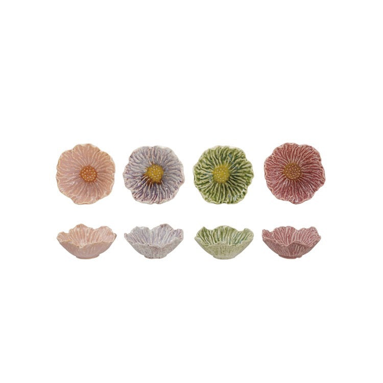 Stoneware Flower Shaped Bowl, Reactive