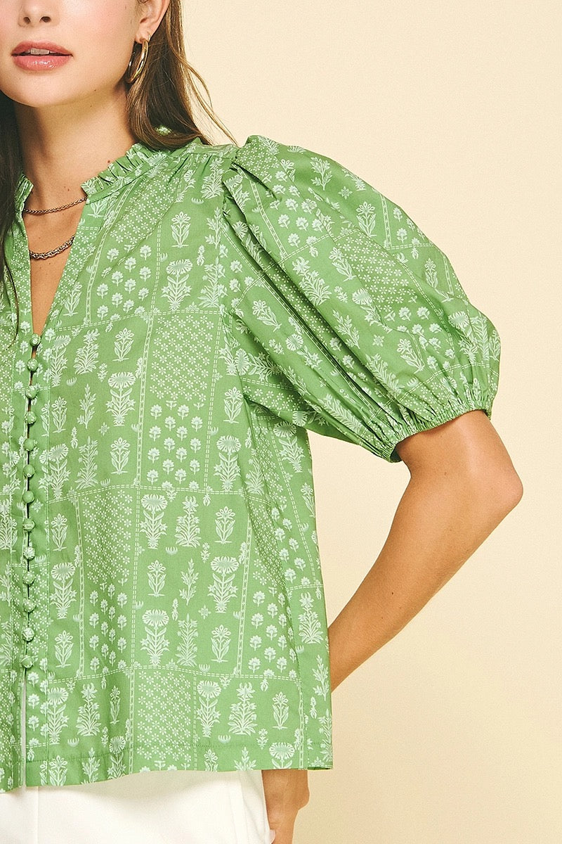 Floral Button Down Blouse Top