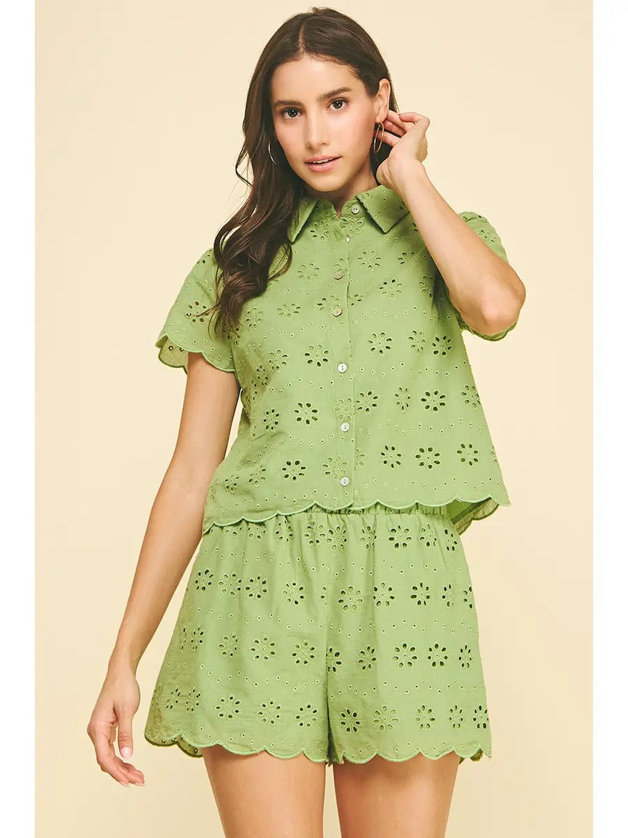 Eyelet Detailed Button Down Shirt