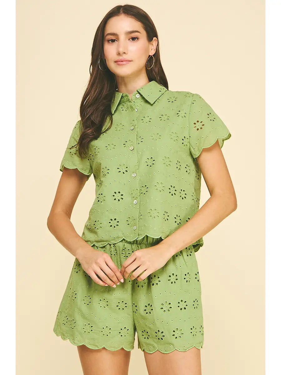 Eyelet Detailed Button Down Shirt