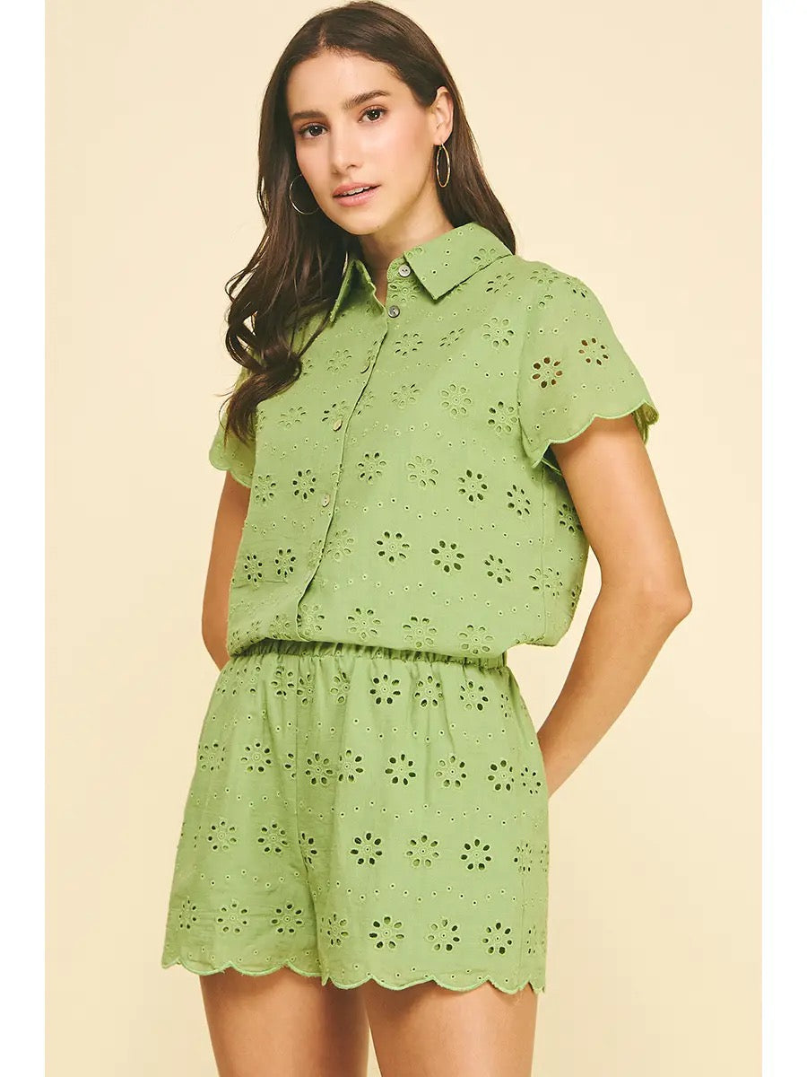 Eyelet Detailed Button Down Shirt