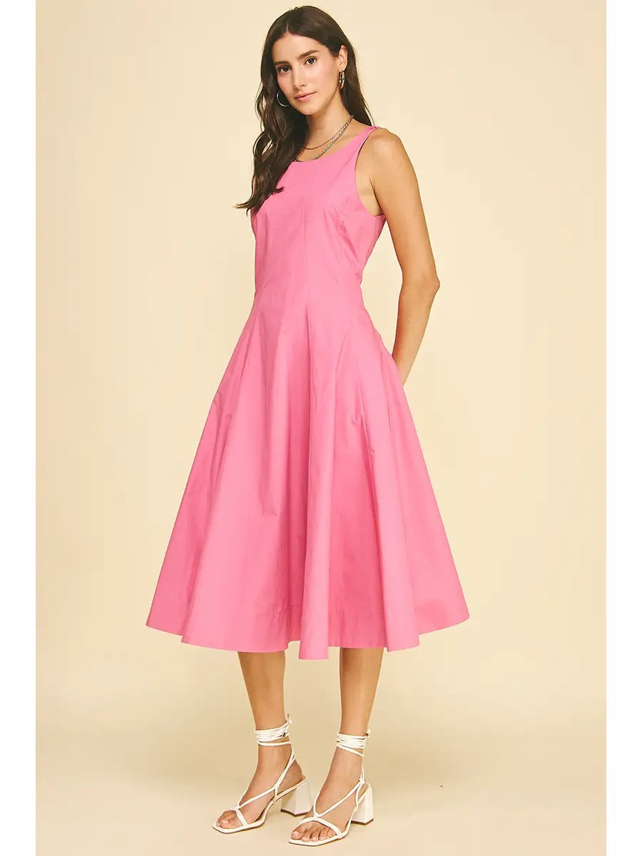 Fitted Bodice Flared Midi Dress