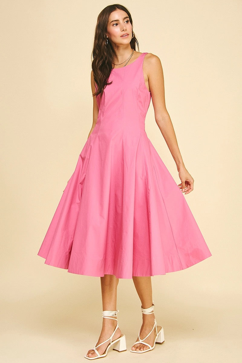 Fitted Bodice Flared Midi Dress