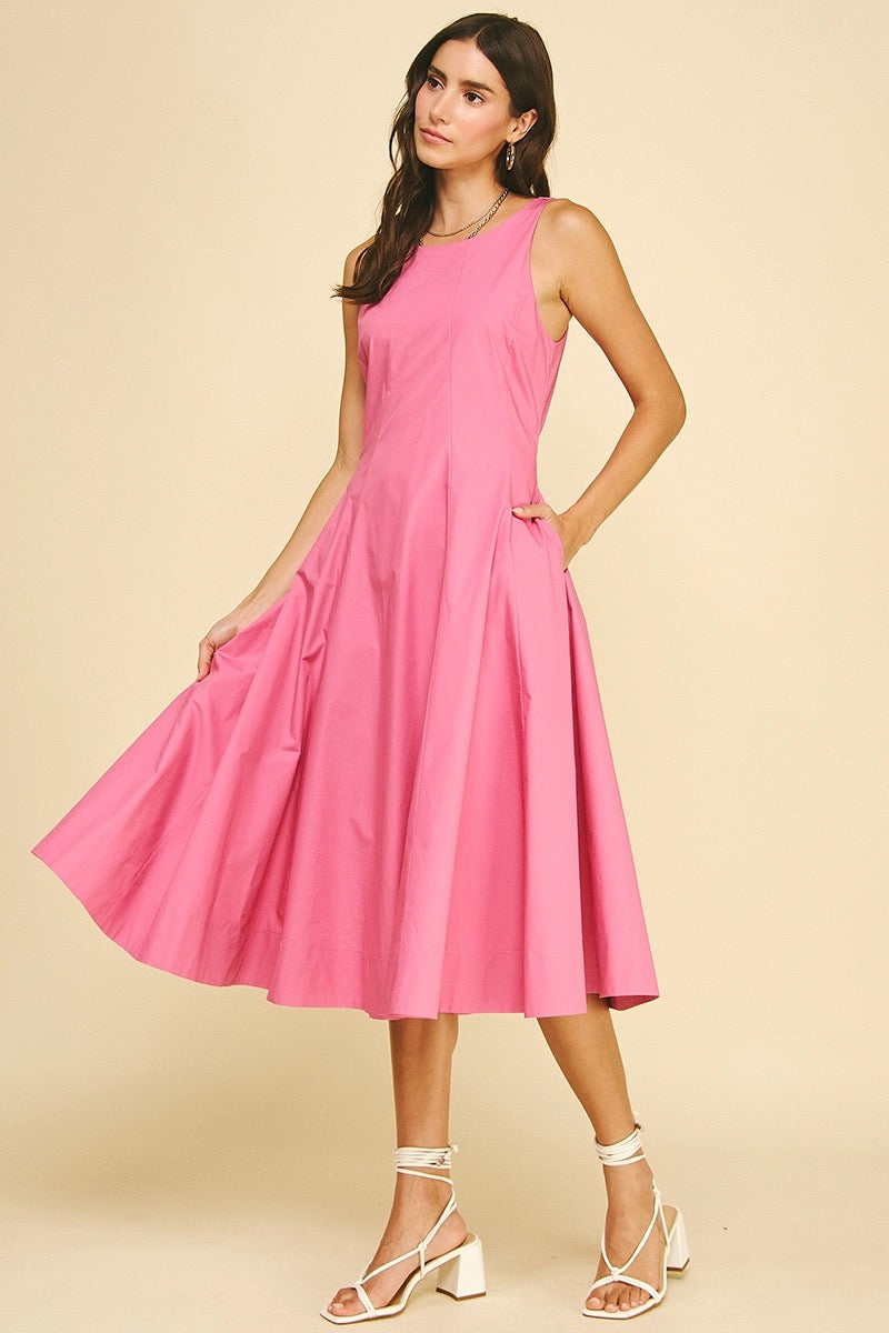 Fitted Bodice Flared Midi Dress