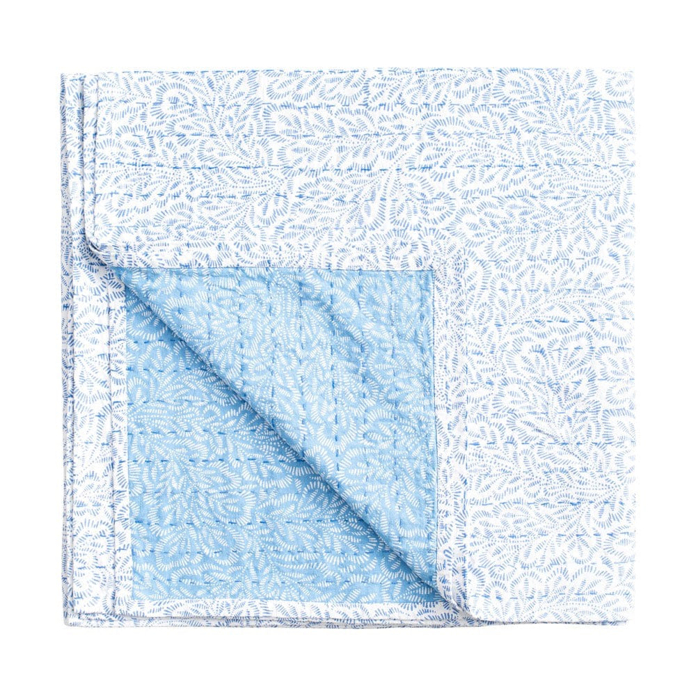 Block Print Leaves Reversible Table Cover 70x70