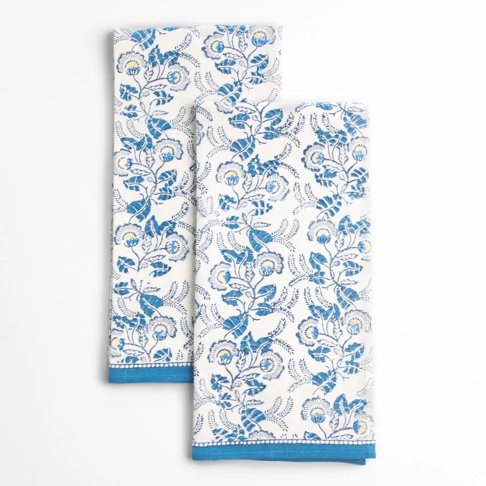 Gardenia Vine Azure Tea Towel