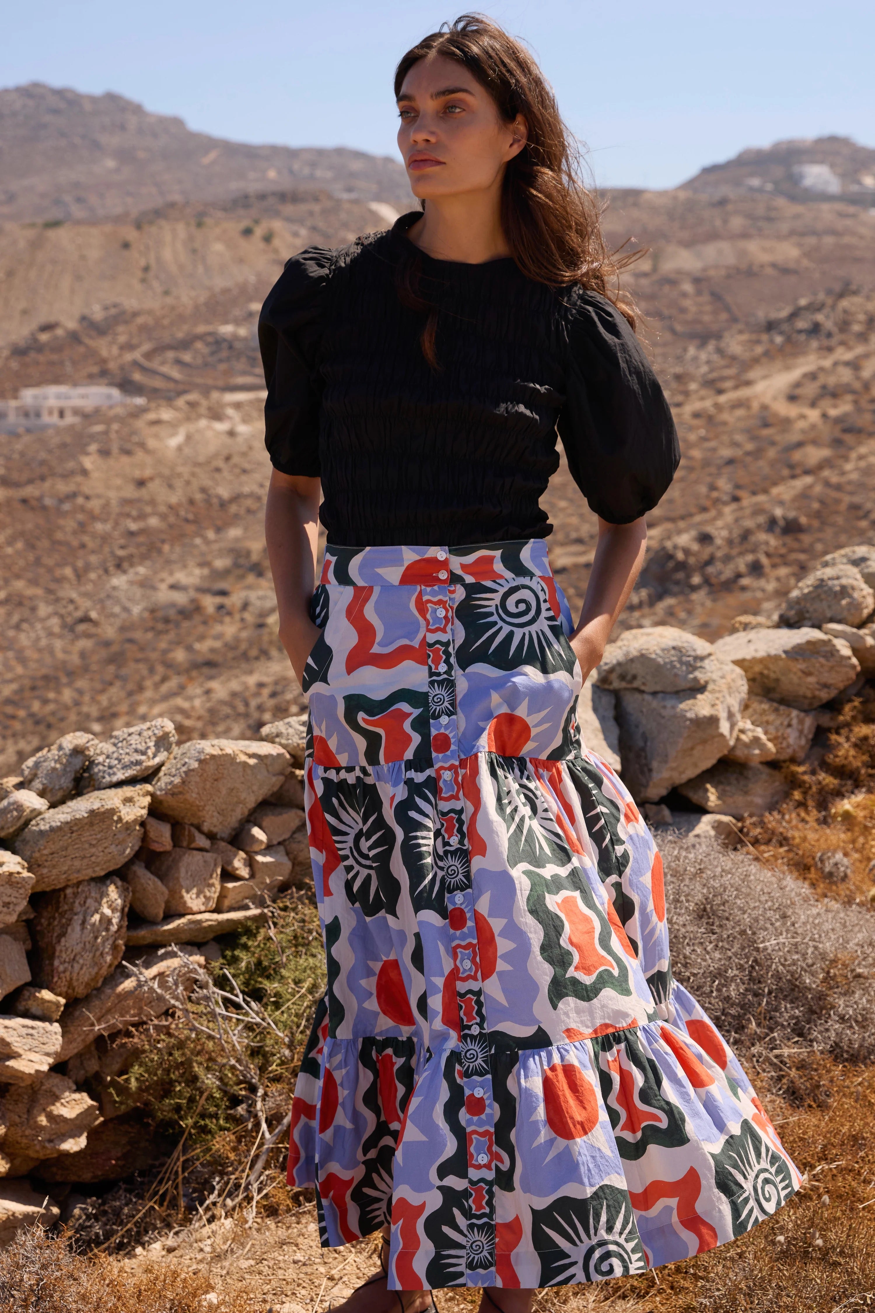 Button Front Skirt - Helios Blue