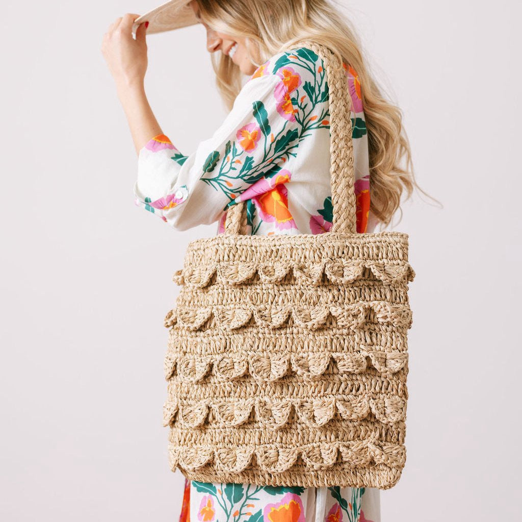 Ruffle Raffia Tote