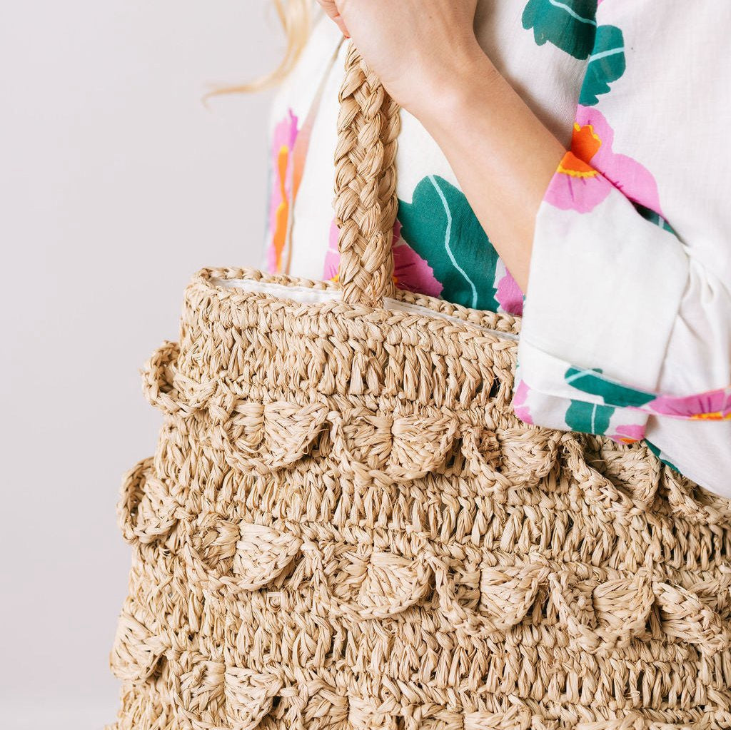 Ruffle Raffia Tote
