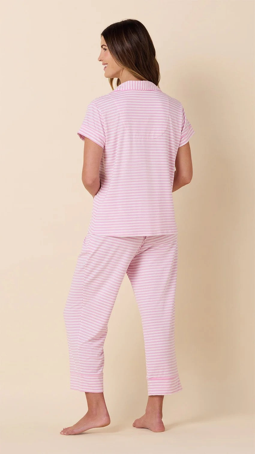 Essential Stripe Pima Knit Capri Set- Pink Moment