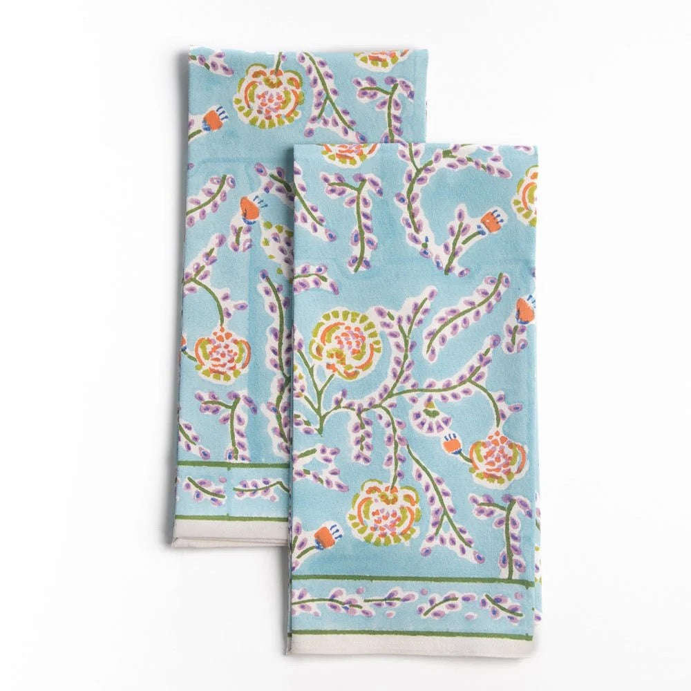 Climbing Dahlia Sky Blue Tea Towel