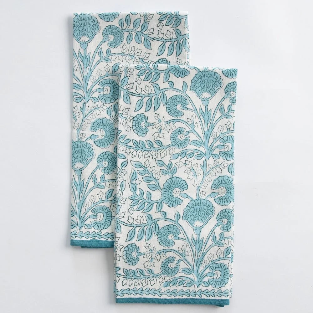 Floral Trellis Aqua Tea Towel