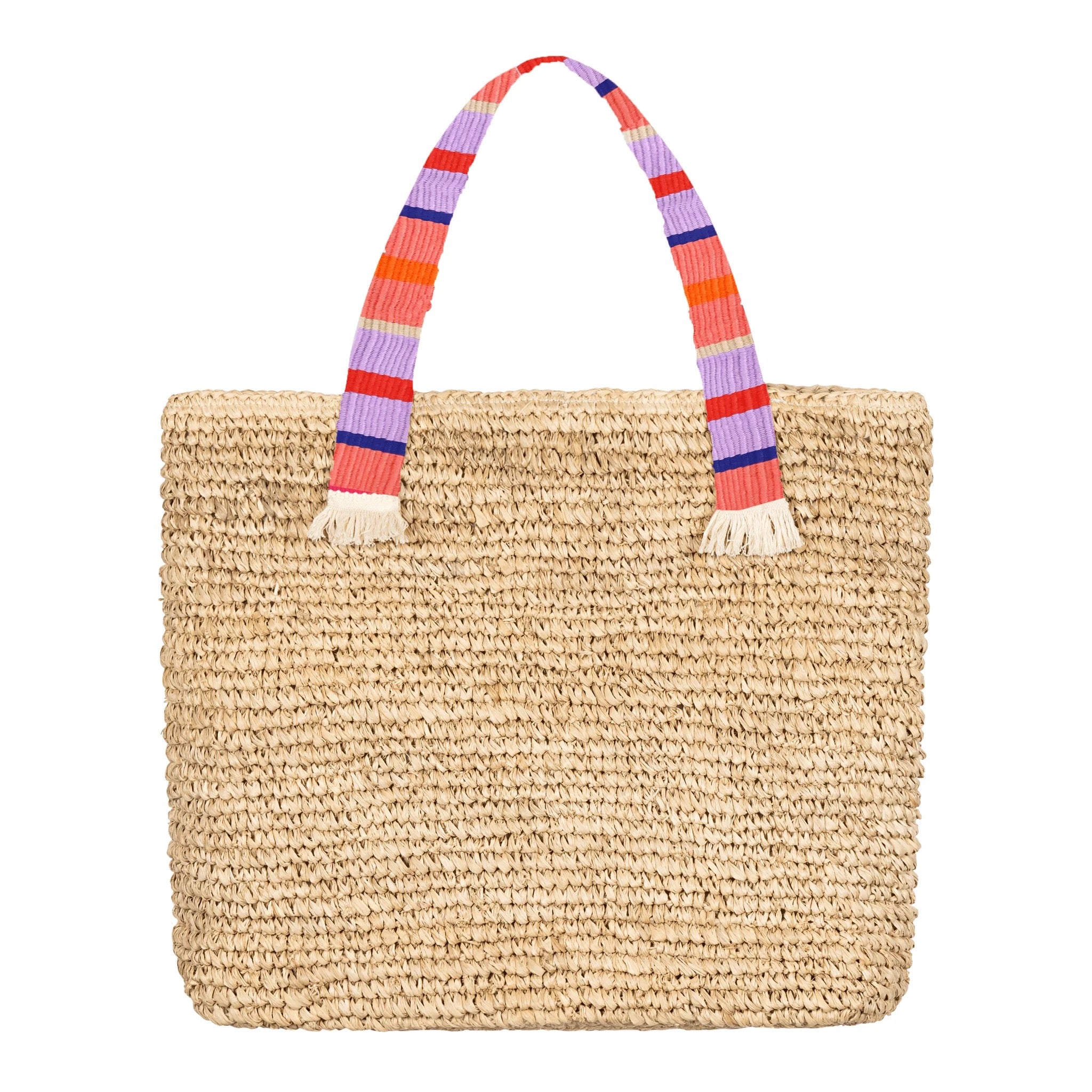 Colorful Stripe Large Raffia Tote