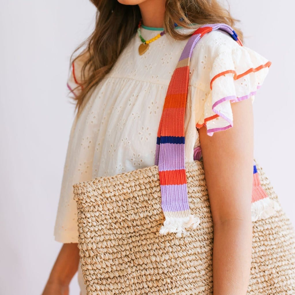Colorful Stripe Large Raffia Tote