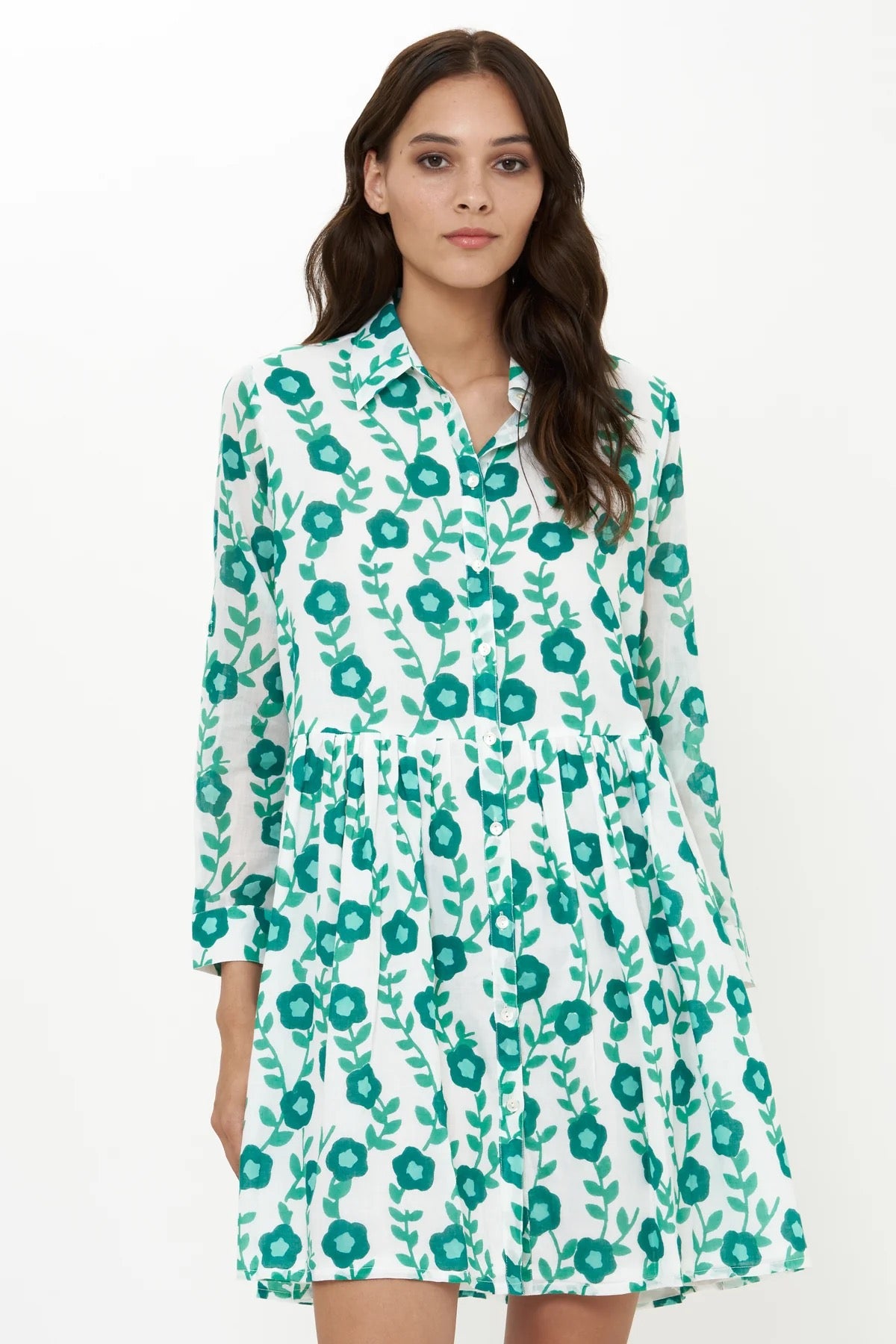 Long Sleeve Shirt Dress Mini - Toscana Green