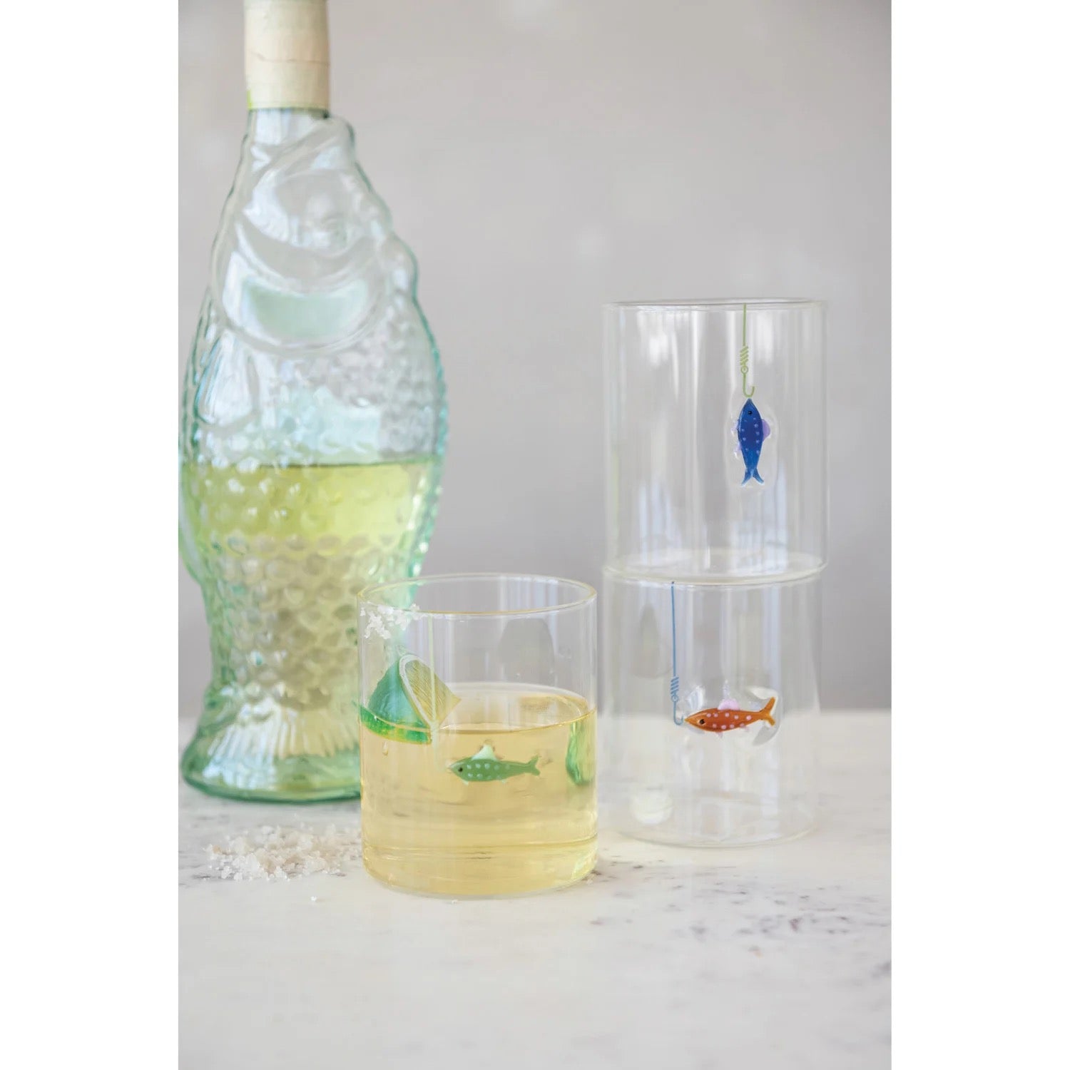 Hand-Blown Drinking Glass with Fish On Hook