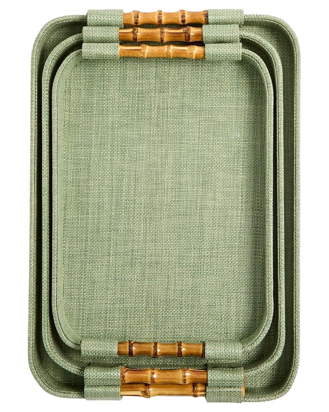 Home Monaco 3 size Faux Seagrass Nested Decorative Rectangle Trays with Bamboo Handles
