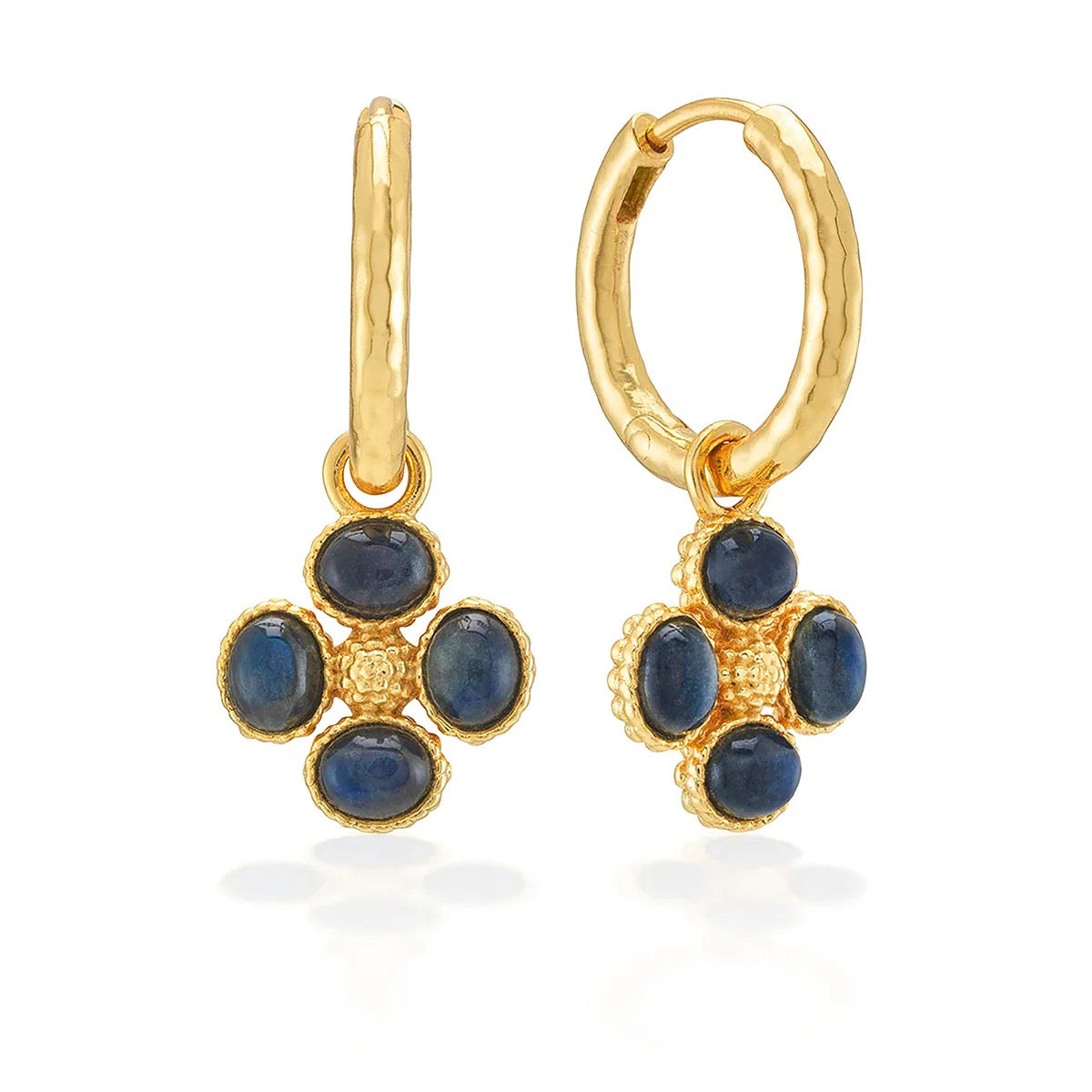 Berry Clover Hoop Earrings with Double Sided Charm - Blue Labradorite