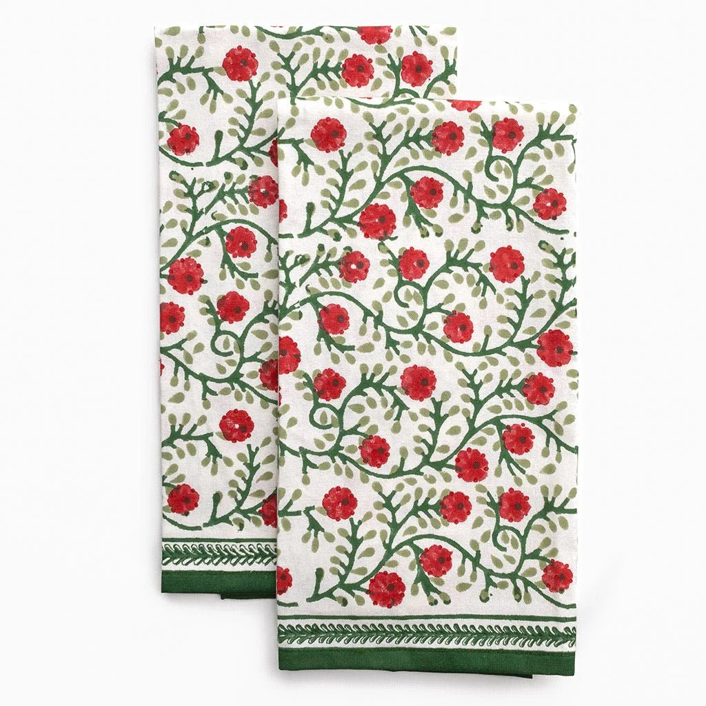 Stephanie red and green tea towel