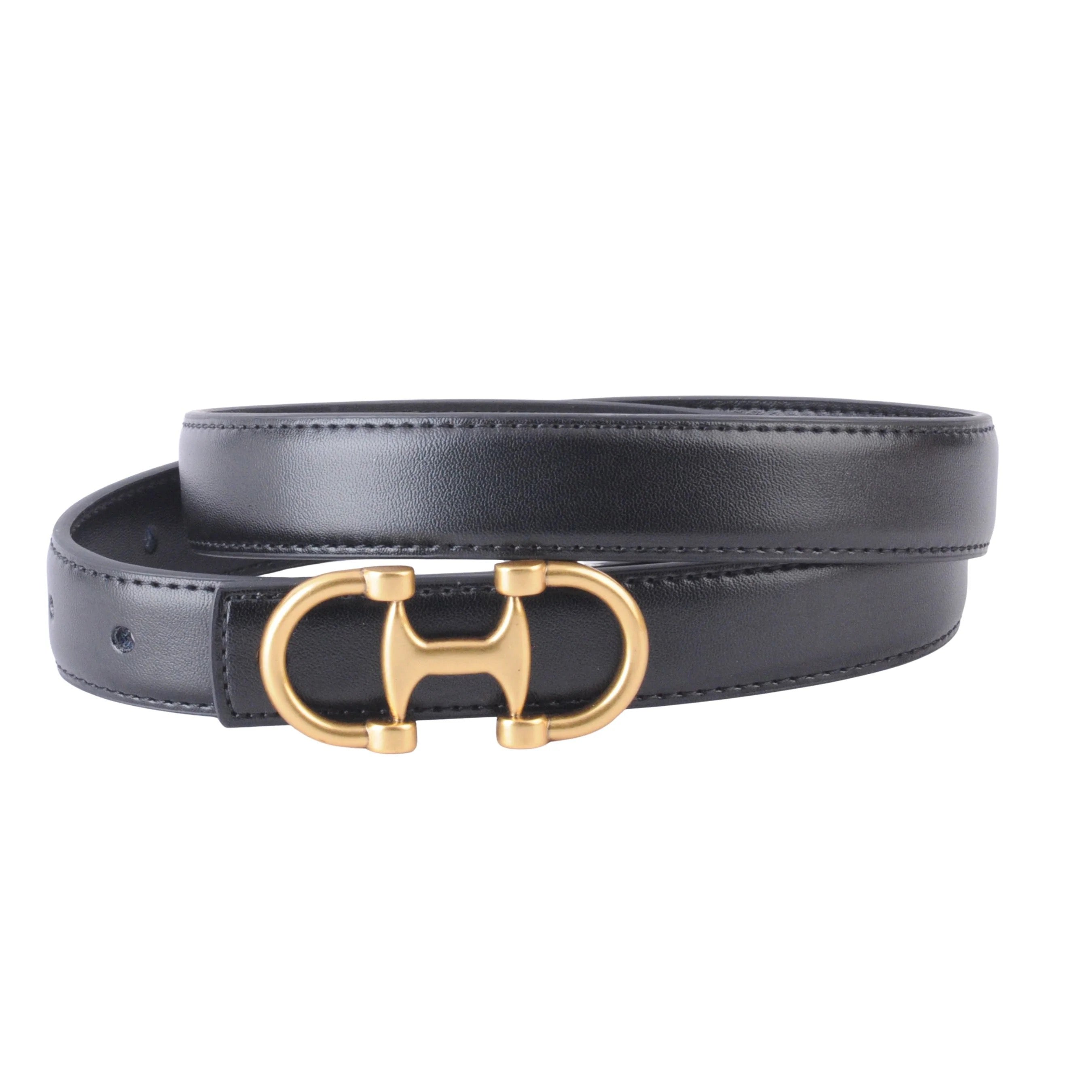 Stitched Leather Belt with Equestrian Buckle