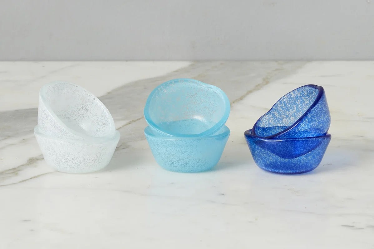 Glass Pinch Pots, Blue Tones