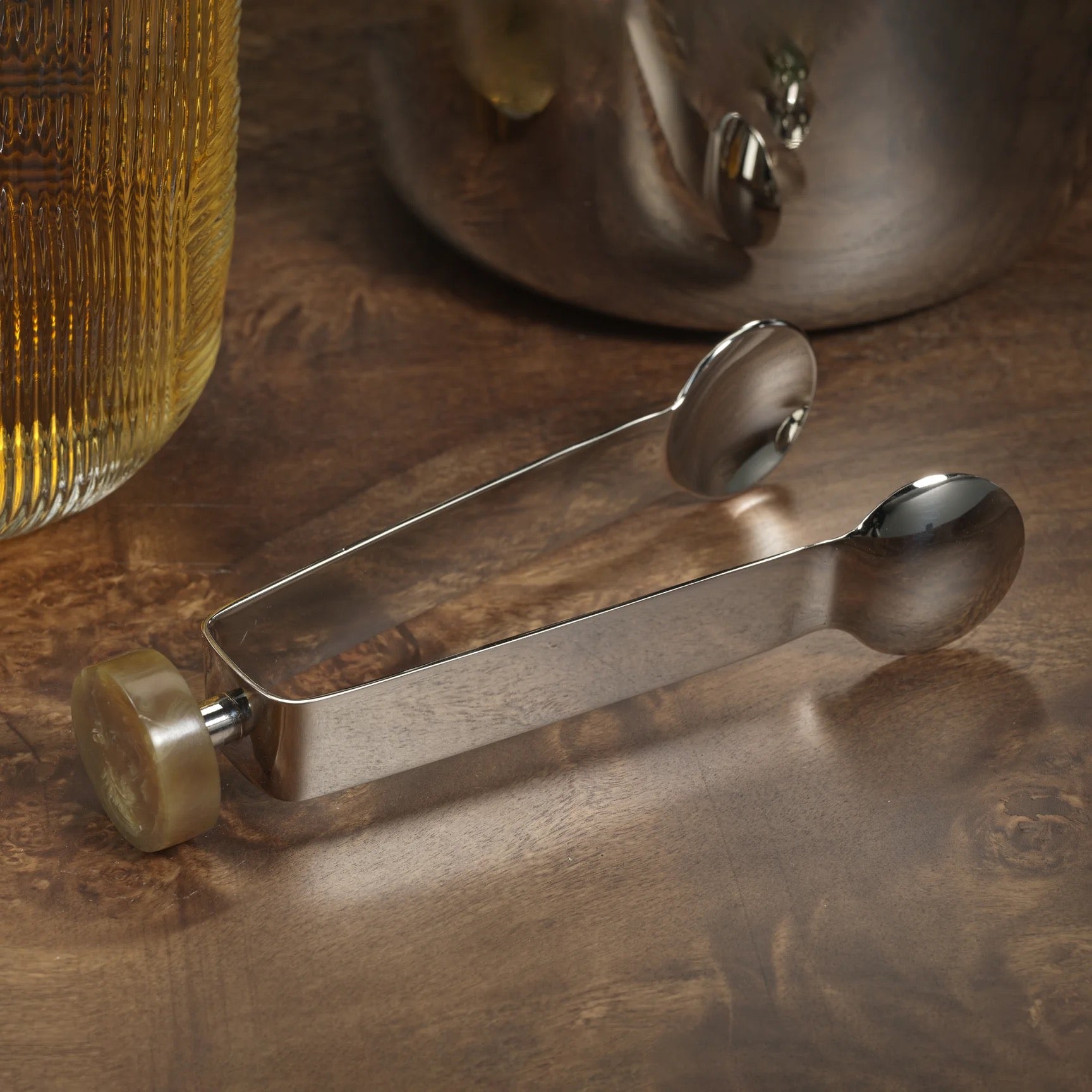 Spiga Ice Bucket - Nickel with Amber Accent and Tongs