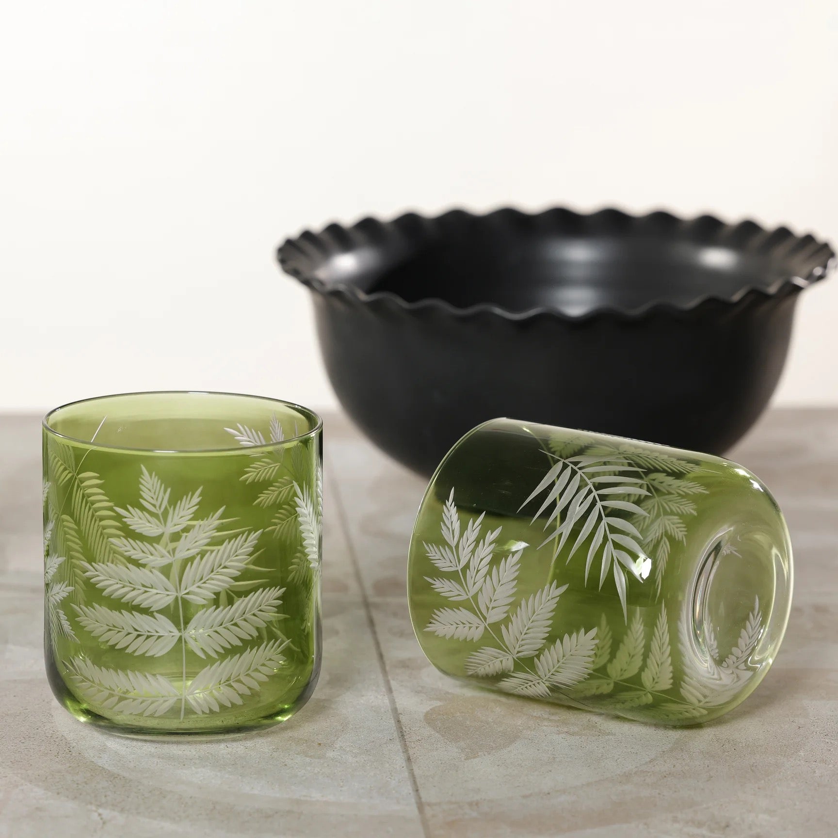 Fern Leaf Rocks Glass