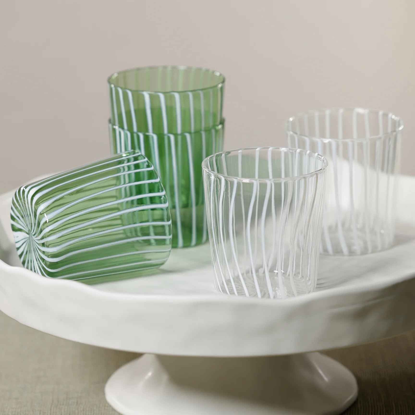 Marina White Stripe Glass Tumbler - Green