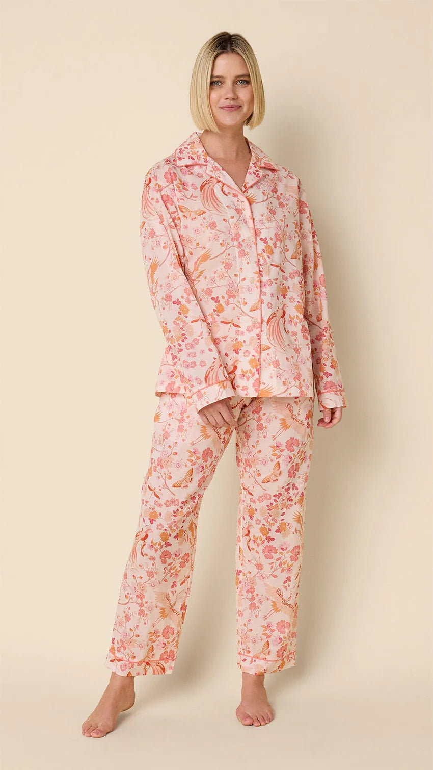 Coral Bird Voile Pajama