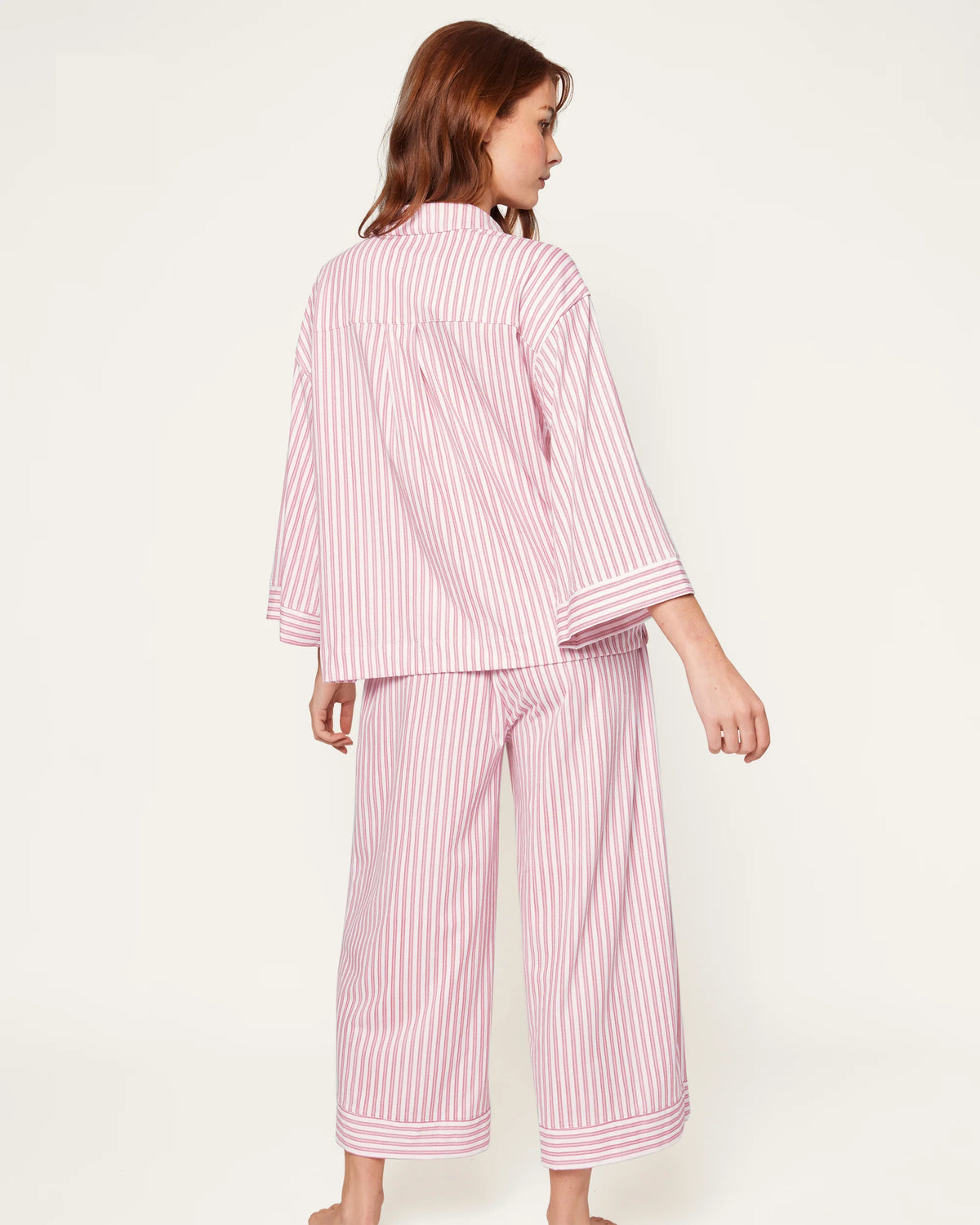 The Olivia Wide Leg Pima Pajama Set in Antique Red Ticking