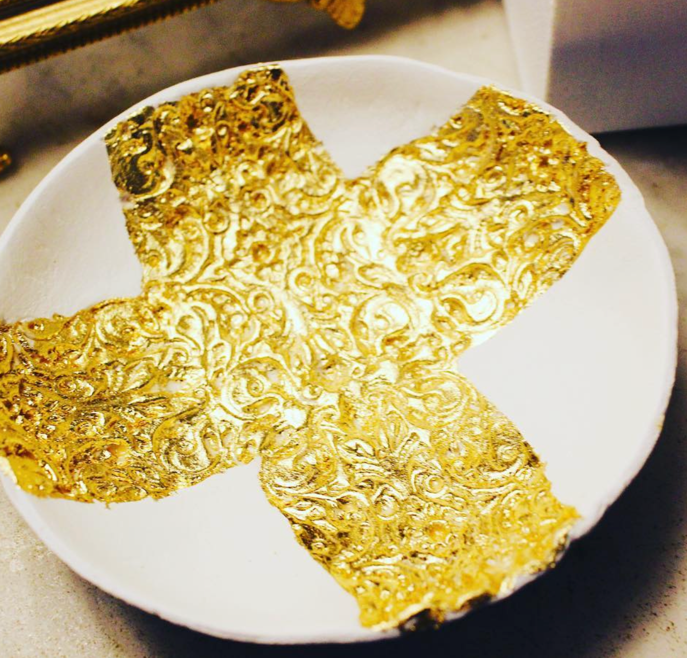 Wide Gold Leaf Cross Blessing Bowl