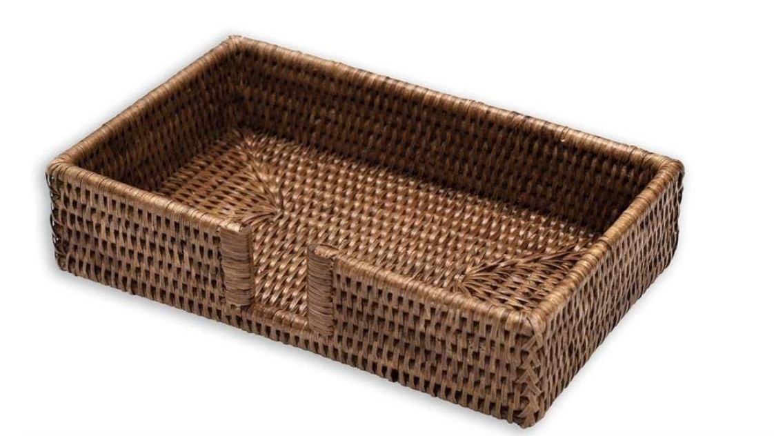 Rattan Guest Towel Napkin Holder, Dark Natural