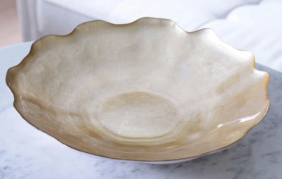 GLASS New Orleans Cracked Foil Leafing Centerpiece with Scalloped Edges